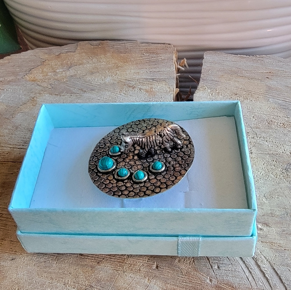 Vintage 925 Sterling Silver and Turquoise Zebra Ring. Size 7.5 - Picture 6 of 6